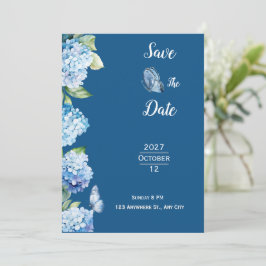 Elegant Blue Floral Wedding Kaart