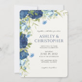 Elegant Blue Floral Wedding Kaart (Voorkant)