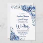 Elegant Blue Floral Wedding Kaart (Voorkant)