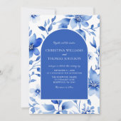 Elegant Blue Floral Wedding Kaart (Voorkant)