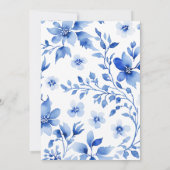 Elegant Blue Floral Wedding Kaart (Achterkant)
