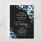 Elegant Blue Floral Wedding Kaart (Voorkant)