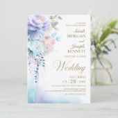 Elegant Blue Floral Wedding Kaart (Staand voorkant)