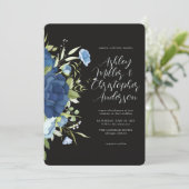 Elegant Blue Floral Wedding Kaart (Staand voorkant)