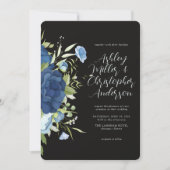 Elegant Blue Floral Wedding Kaart (Voorkant)