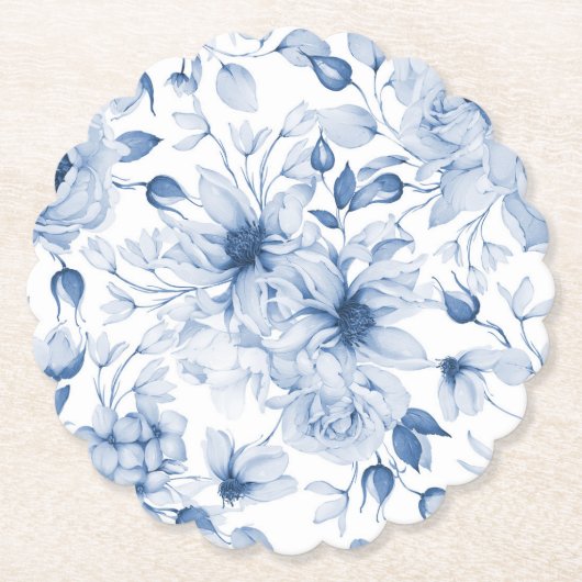 Elegant Blue Floral Wedding Kartonnen Onderzetters (Voorkant)