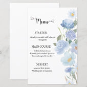 Elegant Blue Floral Wedding Menu (Voorkant / Achterkant)