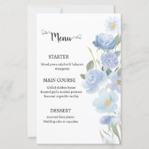 Elegant Blue Floral Wedding Menu