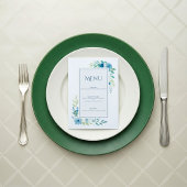 Elegant Blue Floral Wedding Menu Kaart