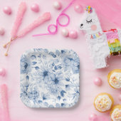 Elegant Blue Floral Wedding Paper Bord (Feest)