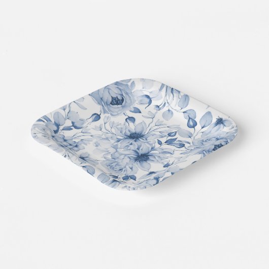 Elegant Blue Floral Wedding Paper Bord (Gebogen)