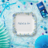 Elegant Blue Floral wedding Papieren Bordje (Feest)
