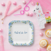 Elegant Blue Floral wedding Papieren Bordje (Feest)