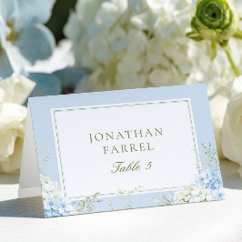 Elegant Blue Floral Wedding Place Cards Kaart