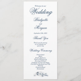 Elegant Blue Floral Wedding Programmakaart