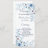 Elegant Blue Floral Wedding Programmakaart (Voorkant / Achterkant)