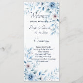 Elegant Blue Floral Wedding Programmakaart (Voorkant)
