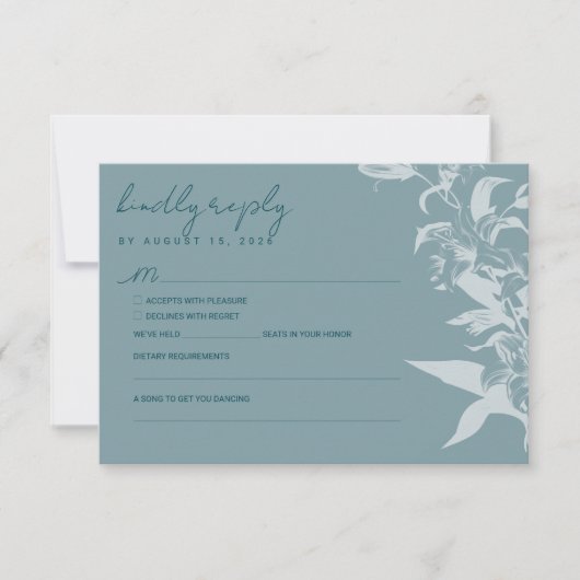 Elegant Blue Floral Wedding RSVP Card (Voorkant)