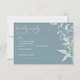 Elegant Blue Floral Wedding RSVP Card Kaartje