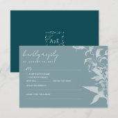 Elegant Blue Floral Wedding RSVP Card Kaartje (Voorkant / Achterkant)
