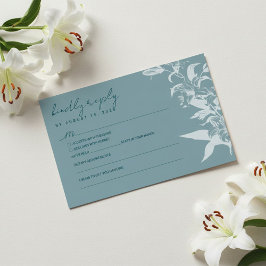 Elegant Blue Floral Wedding RSVP Card Kaartje