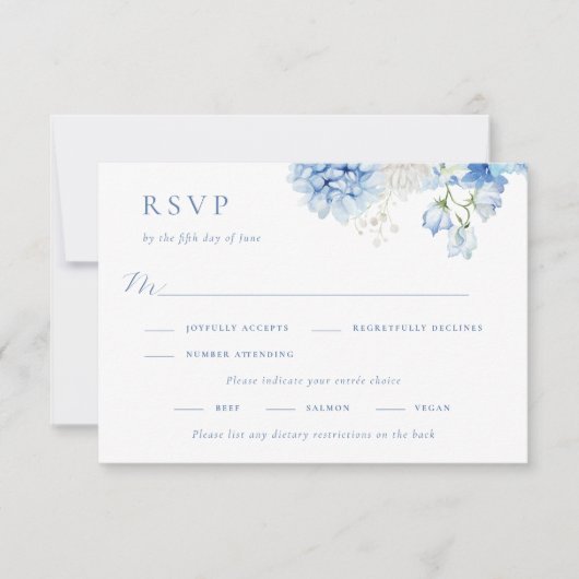 Elegant Blue Floral Wedding RSVP Kaartje (Voorkant)
