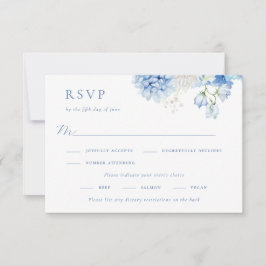 Elegant Blue Floral Wedding RSVP Kaartje