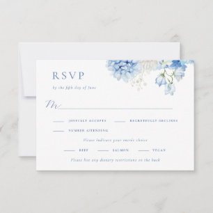 Elegant Blue Floral Wedding RSVP Kaartje