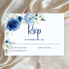Elegant Blue Floral Wedding RSVP Kaartje