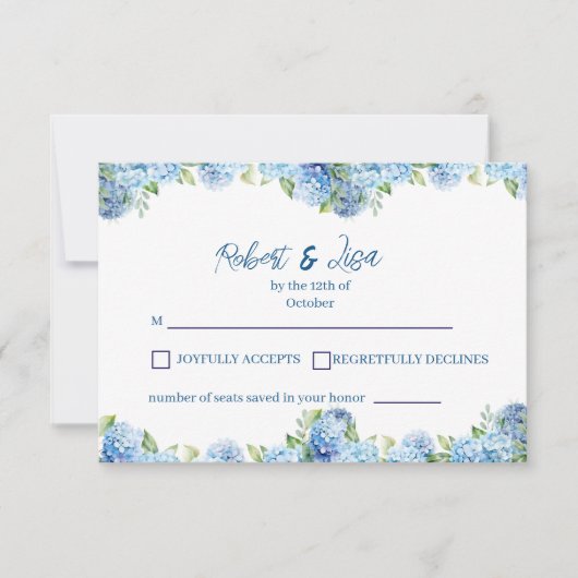 Elegant Blue Floral Wedding  RSVP Kaartje (Voorkant)