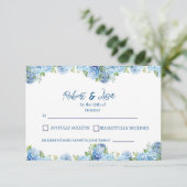 Elegant Blue Floral Wedding  RSVP Kaartje (Staand voorkant)