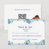 Elegant Blue Floral Wedding  RSVP Kaartje (Voorkant / Achterkant)