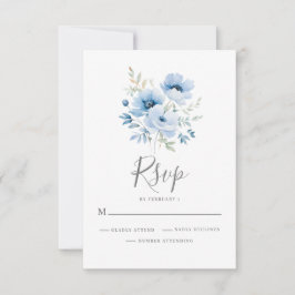 Elegant Blue Floral Wedding RSVP Kaartje