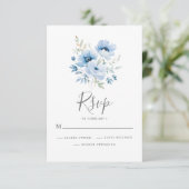 Elegant Blue Floral Wedding RSVP Kaartje (Staand voorkant)