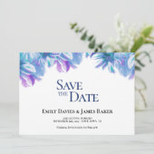 Elegant Blue Floral Wedding Save the Date (Staand voorkant)