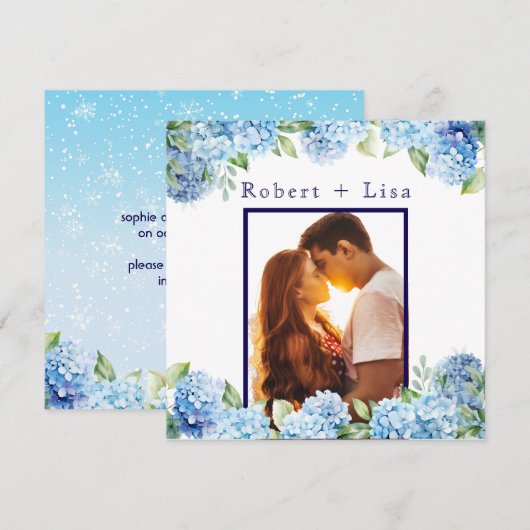 Elegant Blue Floral Wedding  Save The Date (Voorkant / Achterkant)