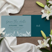 Elegant Blue Floral Wedding Save the Date Card RSVP Kaartje