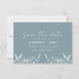 Elegant Blue Floral Wedding Save the Date Card RSVP Kaartje