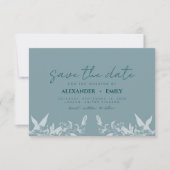 Elegant Blue Floral Wedding Save the Date Card RSVP Kaartje (Voorkant)
