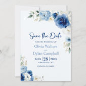 Elegant Blue Floral Wedding Save the Date Kaart (Voorkant)