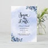 Elegant Blue Floral Wedding Save the Date Kaart (Staand voorkant)