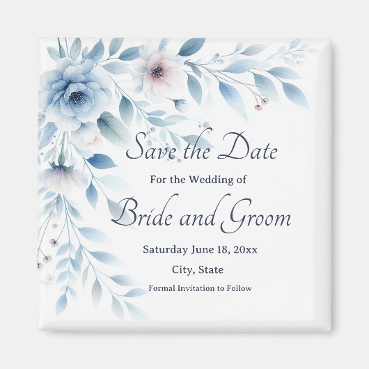 Elegant Blue Floral Wedding Save the Date Magnet (Voorkant)