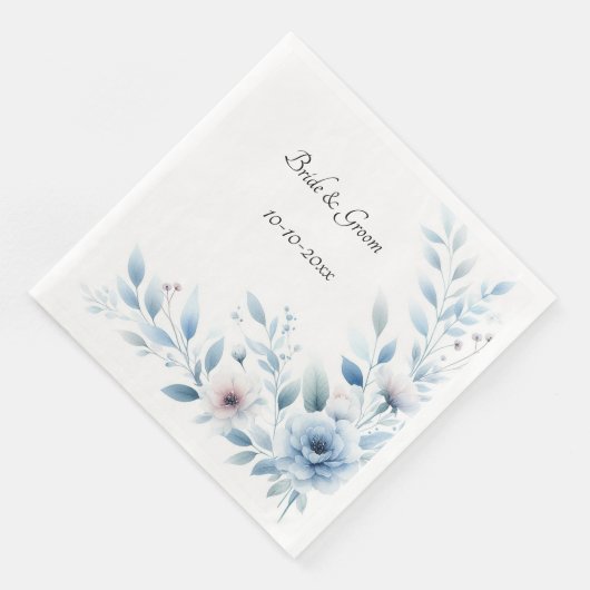 Elegant Blue Floral Wedding Servet (Hoek)