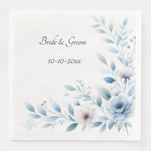 Elegant Blue Floral Wedding Servet (Voorkant)