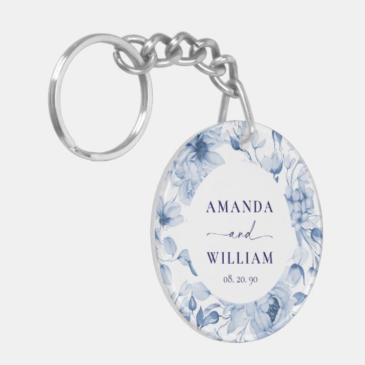 Elegant Blue Floral Wedding Sleutelhanger (Voorkant Links)