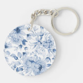 Elegant Blue Floral Wedding Sleutelhanger (Achterkant)