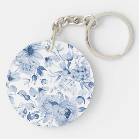 Elegant Blue Floral Wedding Sleutelhanger (Achterkant)