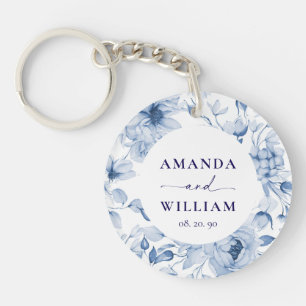 Elegant Blue Floral Wedding Sleutelhanger
