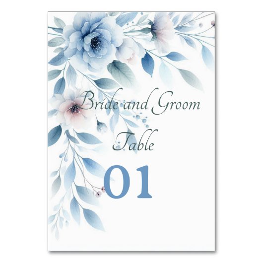 Elegant Blue Floral Wedding Table Card Kaart (Voorkant)