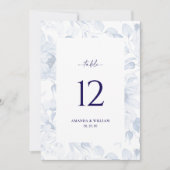 Elegant Blue Floral Wedding Table Number Card Kaart (Voorkant)